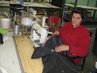 Seamstress sewing my seat cover, with piping