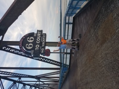 Trail of rocks bridge over the Mississippi river