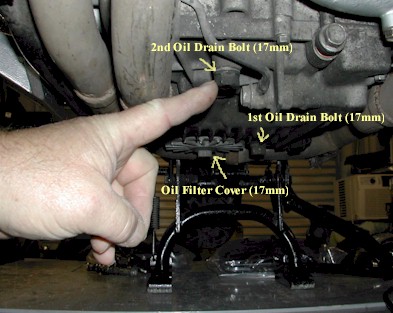 Oil Drain Bolts and Oil Filter Cover locations